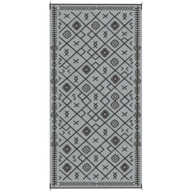 Reversible Outdoor Rug, Waterproof Plastic Straw With Carry Bag, 9 X 18, Black & Gray Rhombus