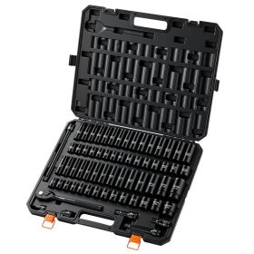 Impact Socket Set, 1/2" Drive, 65-Piece Socket Set, 6 Point Sockets, SAE 3/8" To 1-1/4" And Metric 10-24 Mm, Easy To Identify, With A Sturdy Storage C