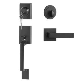 Front Door Handle And Deadbolt Set, Square Entry Handle Set With Lever, Single Cylinder, Adjustable Hole Space, Reversible For Right And Left Handed E