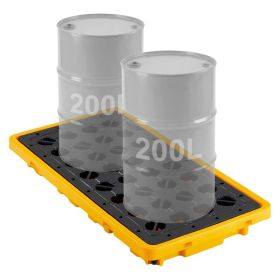 Spill Containment Pallet, 2 Drum Low Profile Spill Containment Modular Platform, 21 Gallon Sump, 4409 Lbs Load Capacity, Heavy-Duty Polyethylene Tray