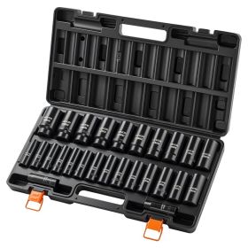 Impact Socket Set, 1/2" Drive, 26-Piece Impact Sockets, 6-Point Sockets, Metric 10-30 Mm, 32-36 Mm, Easy To Identify, With A Sturdy Storage Case, Cr-V