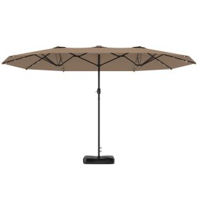 Garden Parasol 14.4 Ft. Double-Sided Sun Umbrella With Base, Patio Parasol With LED Solar Lights, Khaki
