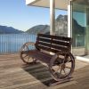 Wagon Wheel Bench Rustic 2-Person Outdoor Patio Carbonized Finish with Backrest