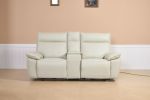 Beige Recliner Sofa with USB Ports, Side Pockets for Living Room Bedroom-Leather