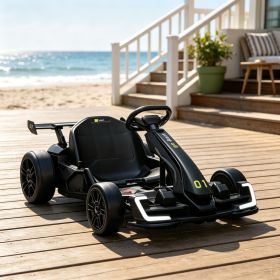 Black 24V Kids Go Kart 7.5 MPH with Slow Start, Adjustable Seat for Lawn Play