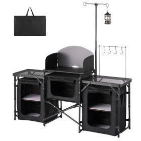 Folding Camping Table, Outdoor Portable Table, Quick Set-up Kitchen Cook Station, with Storage Organizer, Telescoping Legs, a Detachable Windscreen