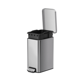 Bedroom / Office Trash Can, 2.6 Gallon Small Stainless Steel Step Garbage Bucket Bin with Soft Close Lid, Silver