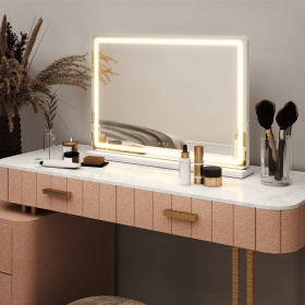 19"x22" LED Vanity Mirror with Lights, Dimmable 3-Color Modes, Touch Screen Makeup Mirror for DressingTable, White SquareDesign