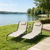 Cream White Set of 2 Folding Chaise Lounge Chairs Sun Tanning Chairs for Beach Camping Outdoor