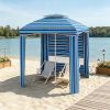 Blue Stripe 5.8ft x 5.8ft Travel Beach Umbrella with Side Walls, Air Vents, Ruffles and Carry Bag