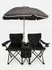 Portable Folding Picnic Chair Set with Umbrella, 2-Person Outdoor Camping Chairs Cup Holders, Foldable Beach Chair Set for Patio, Camping, Backyard