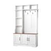 Hall Tree with Bench and Shoe Storage, 39" Wide, Entryway Hall Tree with Bench, Hanging Hooks, Storage Shelves, Adjustable Shoe Shelves, LED Light