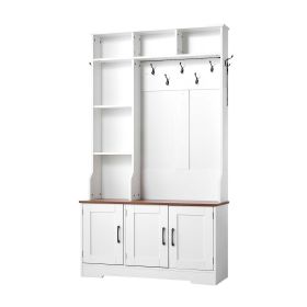 Hall Tree with Bench and Shoe Storage, 39" Wide, Entryway Hall Tree with Bench, Hanging Hooks, Storage Shelves, Adjustable Shoe Shelves, LED Light