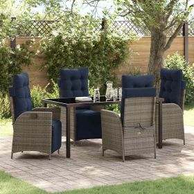 Garden Dining Set 5 pcs Grey and Black Rattan
