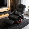 Black Manual Swivel Faux Leather Lounge Chair with Footrest & Armrest, Perfect for Living Room Relaxation