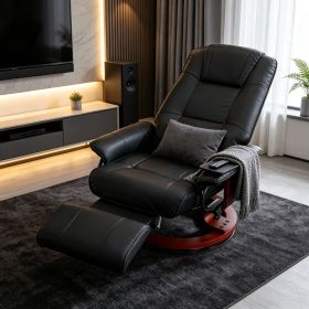 Black Manual Swivel Faux Leather Lounge Chair with Footrest & Armrest, Perfect for Living Room Relaxation