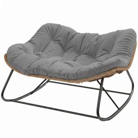 Indoor Outdoor Double Papasan Rocking Chair, Oversized Rocking Egg Chair with Cushion for Garden, Patio, Gray