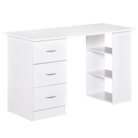 47" Modern Home Office Computer Desk Bookcase Combo Writing Table Workstation with 3 Drawer and Storage Shelf - White