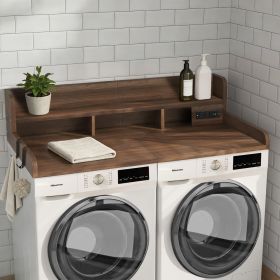 2-Tier Washer and Dryer Countertop with Power Outlet, 54" W x 27.5" D Large Laundry Countertop for Fold Clothes