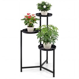 3-Tier Staggered Metal Plant Stand, Black Rustproof Corner Plant Shelf with Anti-Scratch Feet