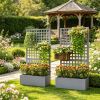 Gray Galvanized Steel Raised Garden Bed Planter Box with Trellis for Climbing Plants Vegetables Vines 35x16x70 Cm