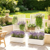 White Galvanized Steel Raised Garden Bed Planter Box with Trellis for Climbing Plants Vegetables Vines 35x16x70 Cm