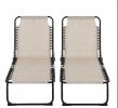 Set of 2 Cream White Folding Chaise Lounge Chairs Outdoor Sun Tanning Reclining Back Chairs for Garden Poolside Relaxation