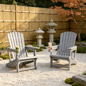 High-Back Adirondack Chair with Cup Holder HDPE Wood-Like Texture for Garden Outdoor Comfortable Seating with Classic Design-There is only one chair