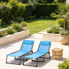 Sky Blue Set of 2 Folding Chaise Lounge Chairs Outdoor Reclining Sun Tanning Chairs for Garden Poolside Relaxation