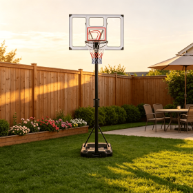 Portable Basketball Hoop 1-10 Feet Adjustable Height Heavy Duty Fillable Base 18 Level Settings Outdoor Indoor Game