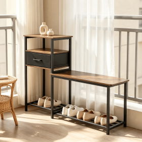 3-Tier Shoe Storage Rack Bench with Metal Frame And Drawer - Home Entryway Organizer with Seating