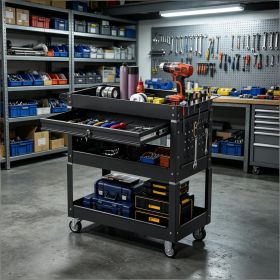 3 Tier Rolling Tool Cart Garage Workshop Lockable Drawer Storage Organizer Metal Wheels for Easy Transport
