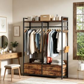 Industrial Open Clothes Rack Multifunctional Standing Closet Organizer with 47" Clothing Rod, Top Shelf