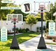 Portable basketball basket with adjustable height of 4.9-10 feet, equipped with a refillable base and ball storage, suitable for home gyms