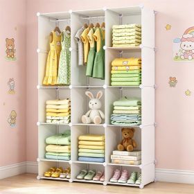 3-Cube White Modular Kids Closet, PP & Metal Storage Organizer with Hanging Rods, Tool-Free Assembly Baby Wardrobe for Clothes Toys Books