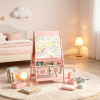 Pink covered toy box and easel, with paper roll blackboard whiteboard, cute fox design