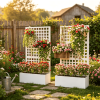 White Galvanized Steel Raised Garden Bed Planter Box with Trellis for Climbing Plants Vegetables Vines 43x16x70