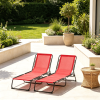 Set of 2 Wine Red Folding Chaise Lounge Chairs Outdoor Reclining Sun Tanning Chairs for Garden Poolside Relaxation