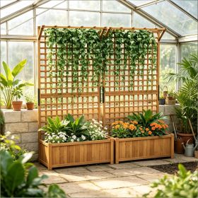 Yellow Wood Planter with Trellis for Vine Climbing Raised Garden Bed Privacy Screen for Backyard Patio Pack of 2