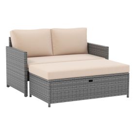 Outdoor Rattan Daybed Wicker Loveseat with 31 Gallon Storage Ottoman