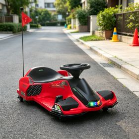 Red 12V Electric Drift Go Kart: Kids Ride On Vehicle with Soft Start, Music Function & Colorful Lights