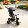 Black Foldable Toddler Trike 1-5Y Travel-Friendly with Storage, Reversible Seat, Safety Harness for Road Trips
