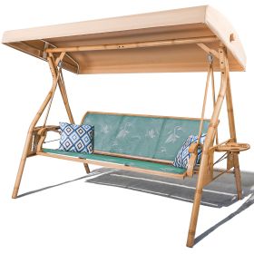 3 Person Patio Swing Outdoor Swing for Adults with Adjustable Canopy &Upgraded Cup Holders