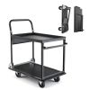 Foldable Push Cart Dolly, 700 lbs, Heavy Duty Platform Hand Truck with Wheels, High-Strength Steel, 2 Tier Moving Flatbed Cart, for Warehouse, Garage