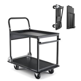Foldable Push Cart Dolly, 700 lbs, Heavy Duty Platform Hand Truck with Wheels, High-Strength Steel, 2 Tier Moving Flatbed Cart, for Warehouse, Garage