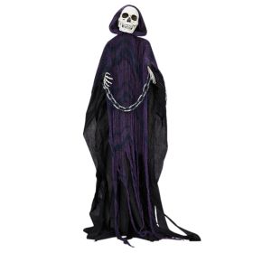 6ft Halloween Decorations Outdoor Life Size Animatronics Grim Reaper with Chain, Sound-Actived Party Decor with Creepy Sound