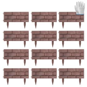 12PCS Stone Fence Edging Panels, PP Garden Border With Rotatable Connectors, Easy Snap Assembly Adjustable Angle For Garden Yard Lawn Flower Bed Lands