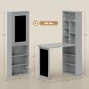Fold-out Convertible Office Desk, Wall Mount Computer Desk with Blackboard and Side Shelf, Charcoal Gray