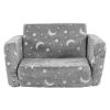 Glow-in-the-Dark Kids Foldable Sofa Bed All-Sponge Single Chaise Lounge Light Grey Star & Moon Flannel