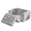 Glow-in-the-Dark Kids Foldable Sofa Bed All-Sponge Single Chaise Lounge Light Grey Star & Moon Flannel